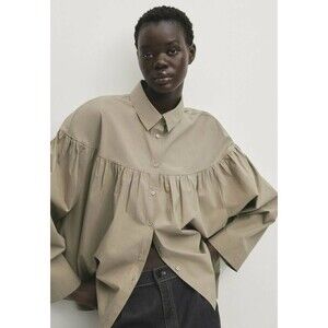 MASSIMO DUTTI Women’s Poplin Shirt NWOT Gathered Yoke size XS Oversized Boho